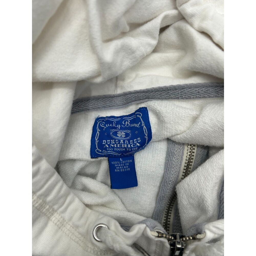 Vintage Y2K White Blue Zip Up Hoodie Sweatshirt L Japan Cotton - Picture 2 of 4